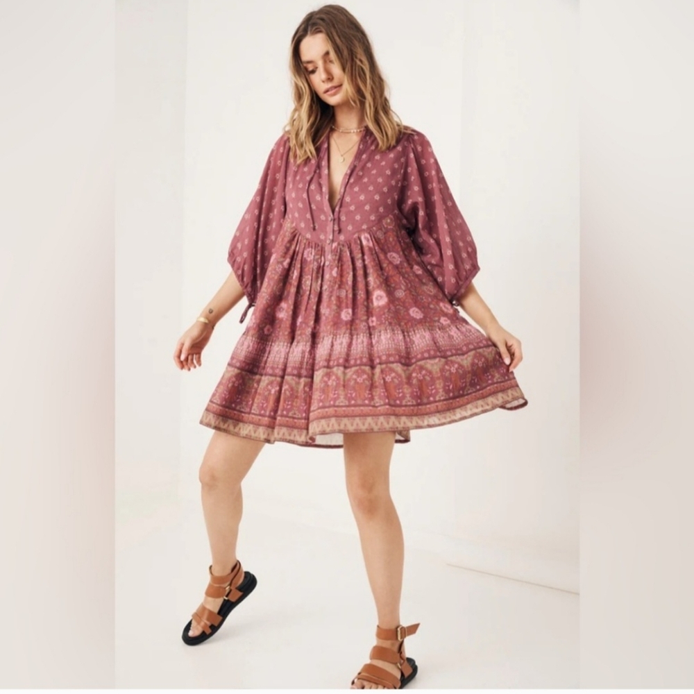 Spell & The Gypsy Collective Utopia Tunic Mini Dress in Berry Size Small